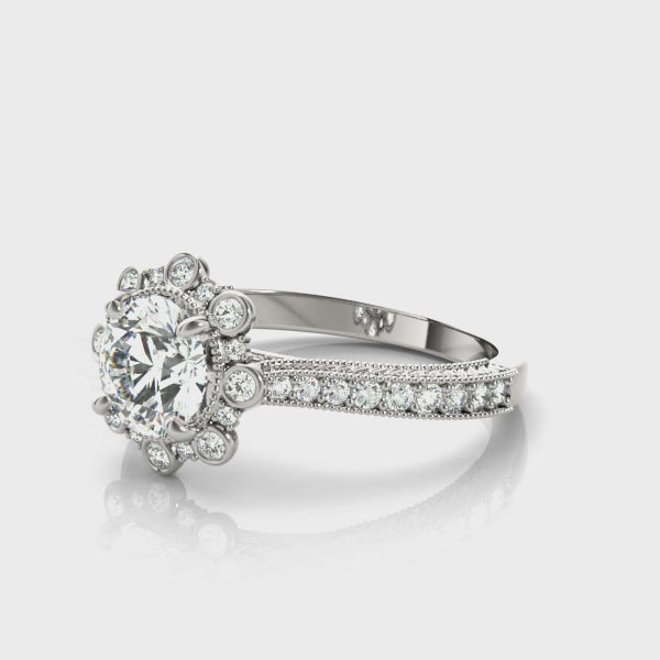 Vintage Halo Round-Cut Engagement Ring