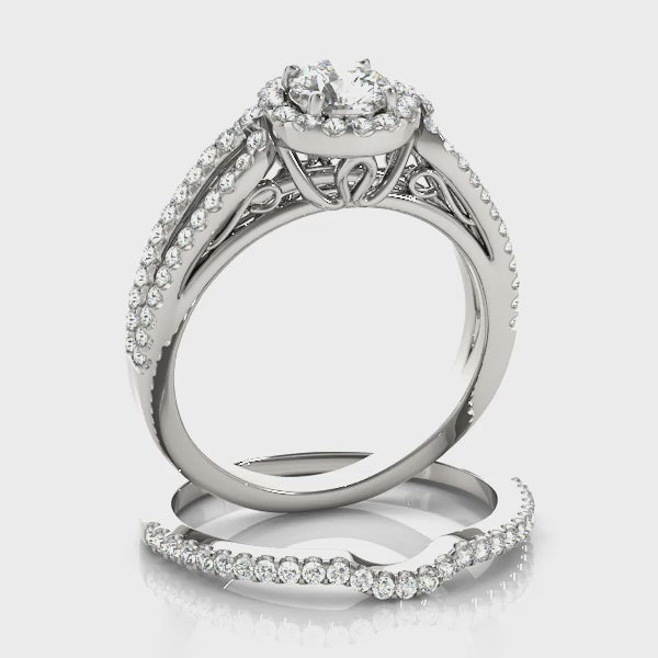 Multirow Round Halo Engagement Ring