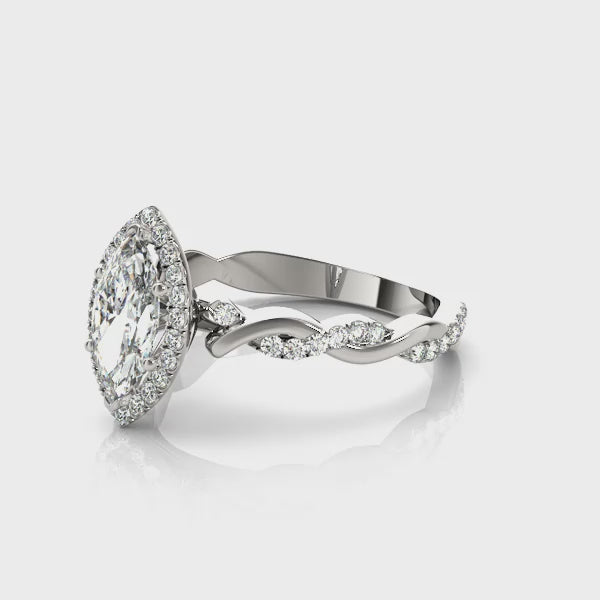 Marquise-Cut Twist Halo Engagement Ring