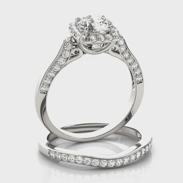 Squared Halo Round Diamond Engagement Ring