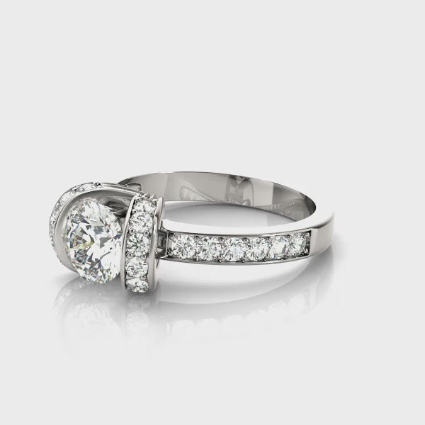 Round Diamond Side Stone Engagement Ring