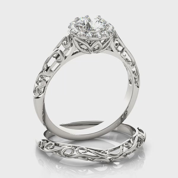 Vintage Round-Cut Halo Engagement Ring