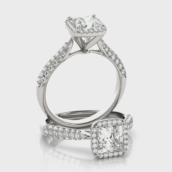 Princess-Cut Pave Halo Engagement Ring