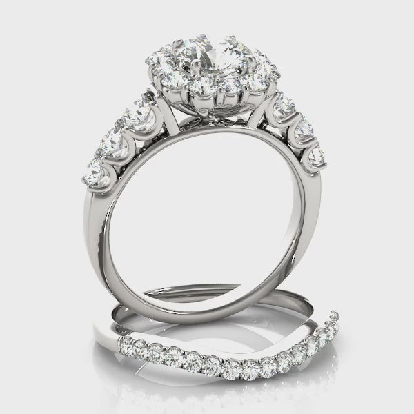 Round Halo Side Stone Engagement Ring